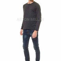 Jual Kaos Polos Henley Pria Panjang Dark Grey Limited Murah