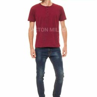 Jual Kaos Polos Henley Pria Pendek Maroon Diskon Murah