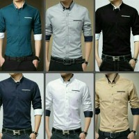 Jual kumpulan baju kemeja pria BASIK slim fit polos putih navy maroon hitam Murah
