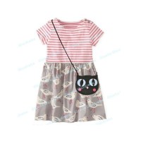 Jual DR1716 - Baju Dress Terusan Tas Anak Cewek Lucu Garis - STRIPES CAT Murah