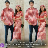 Jual couple kemeja flanel+maxi dress kotak kotak+bandana pita kode79023 Murah