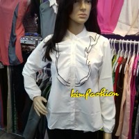 Jual OP5266 atasan wanita kemeja putih polos kemeja ruffle kemeja l KODE Bi Murah