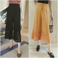 Jual c5920 celana panjang midi ceop cotton lace hitam kuning polos Murah