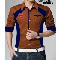 Jual Kemeja Hem Pria Cowok Brown Coklat Navy Arsenal Elegan Football Soccer Murah