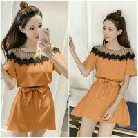 Jual cc6069 dress berlengan kuning pink lace cotton polos hitam Murah