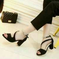 Jual High Heels Hak Tahu Hitam Selempang Murah