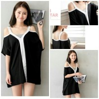 Jual cut out sabrina blouse hitam putih Murah