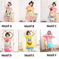 Jual FCG008 - piyama baju tidur daster cewe spongebob kodok ayam kelinci Murah