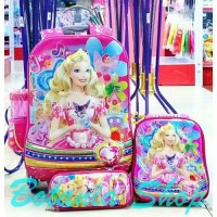 Jual TAS TROLI ANAK SEKOLAH SD 6 RODA 7D 4IN1 BARBIE/KOPER TROLLEY TROLY Murah