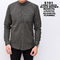 Jual KEMEJA FORMAL FLANEL 5101 LONG CHECK BLACK BROWN TERMURAH Murah