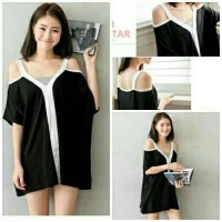 Jual cut out sabrina blouse hitam putih Murah