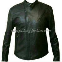 jaket kulit sintetis polo full black ziper