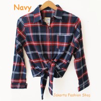 Jual kemeja flanel kotak model terbaru crop tali ikat modis murah navy red Murah