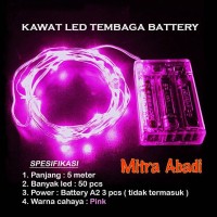 Jual Lampu Natal LED Kawat Tembaga Pink Batre/Baterai A2 5 Meter Murah