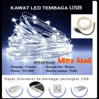 Jual Lampu Natal LED USB Kawat Tembaga Putih/White 5 Meter Murah