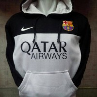 Jual JAKET HOODIE SWEATER BASEBALL BOLA BARCA HITAM PUTIH Murah
