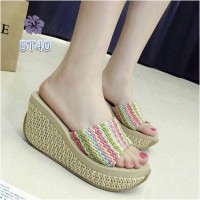 Jual Sandal Selop Wedges Wanita Rotan TRibal Atosha Rainbow BS Murah
