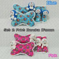 Jual Set car headrest bantal jok mobil boneka doraemon blue pink fanta 2 Murah
