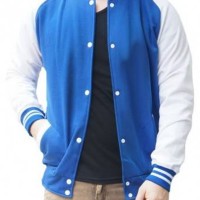 Jual JAKET POLOS BASEBALL BIRU LIST PUTIH ! SWEATER BASE BALL MURAH VARSITY Murah