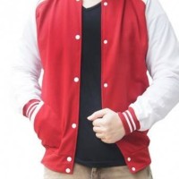 Jual JAKET POLOS BASEBALL MERAH LIST PUTIH! SWEATER BASE BALL MURAH VARSITY Murah