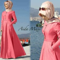 Jual Hijab Baju Muslim Maxi + Pashmina Pakaian Wanita Aida Maxi Salem Denim Murah