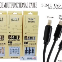 Jual Usb Cable 3 in 1 Quick Charge & Data ( iPhone, Android Berkualitas Murah
