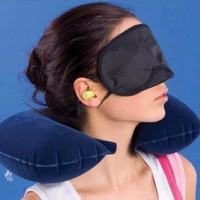 Jual Travel Pillow Bantal Leher Udara Penutup Mata Telinga Untuk Jalan 1set Murah