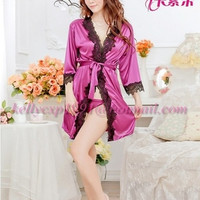 Jual Paling Laris Lingerie - Pijamas Satin Renda Bunga Warna Ungu - PJM - 0 Murah