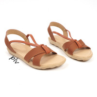 Jual Paling Murah Sepatu Sandal Flat Wanita Platform T-Strap PS11 Tan Murah