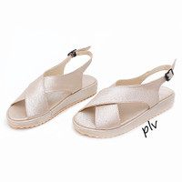 Jual PROMO Sandal Platform Slingback Cross MM01 Cream Murah