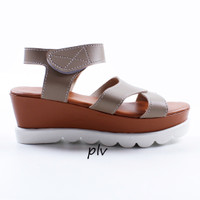 Jual Paling Murah Sandal Wanita Platform Wedges Ankle Strap DN12 Cream Murah