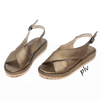Jual DISKON Sandal Platform Slingback Cross MM01 Platinum Gold Murah
