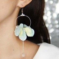 Jual Anting Flower Pearl Pendant Earrings Blue+Yellow Murah