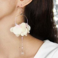 Jual Anting Flower Pearl Pendant Earrings Pink+Yellow Murah
