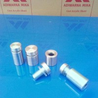 Pen Iklan 25 x 40 mm Stainlees Steel/ Baut Acrylic/Kaca/Glass Holder