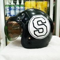 Helm Bogo Retro Mvstar Motif Letter S Black Metallic