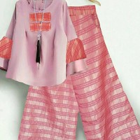 Jual Kulot fay pink atasan dan celana bshan twiscone full fit to XL - MV Murah