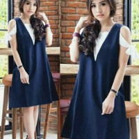 Jual Dress alexis navy.mv 57.000 Twiscone fit L kombi white nyatu fit L ld1 Murah