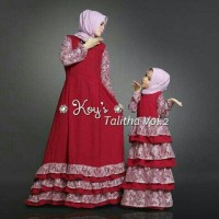 Jual Baju Muslim Couple Anak Ibu Kondnagan CP Mom Kid Thalita Merah Import Murah