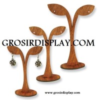 Rak Display Tempat Anting Bentuk Daun Pohon Kayu set isi 3
