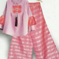 Jual Set kulot Fay pink twiscone full corak asli fit to XL Murah