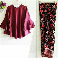 Jual DISKON KUTUBARU BELLA MAROON/stelan kebaya kutubaru/rok lilit import/b Murah