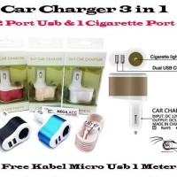 Jual Car Charger Power 3 in 1 ( Cigarette Lighter + 2 Port Usb ) Murah