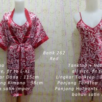 Jual Kimono Satin 3in1 Batik 262 Red Baju Tidur Piyama Stelan Wanita Murah Murah