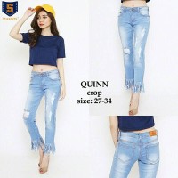Jual 27-30 QUINN Crop Destroy ripped sobek rumbai blue biru jeans Stretch Murah