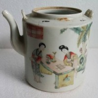Jual Teko antik porselen dinasti Qing lukis 2 wanita dan syair Murah