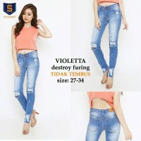 Jual 31-34 VIOLETTA Destroy Lapis ripped sobek blue jeans hijab Murah