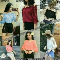 Jual sabrina blouse cut out off shoulder baju atasan wanita ikat tali pita Murah