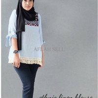 Jual LKJ Baju Wanita/Tunik/Sabrina/Baju Atasan/Etnic Linen Blouse Murah