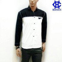 Jual KEMEJA PRIA SLIM FIT TANGAN PANJANG PUTIH HITAM - HZN16 promo Murah